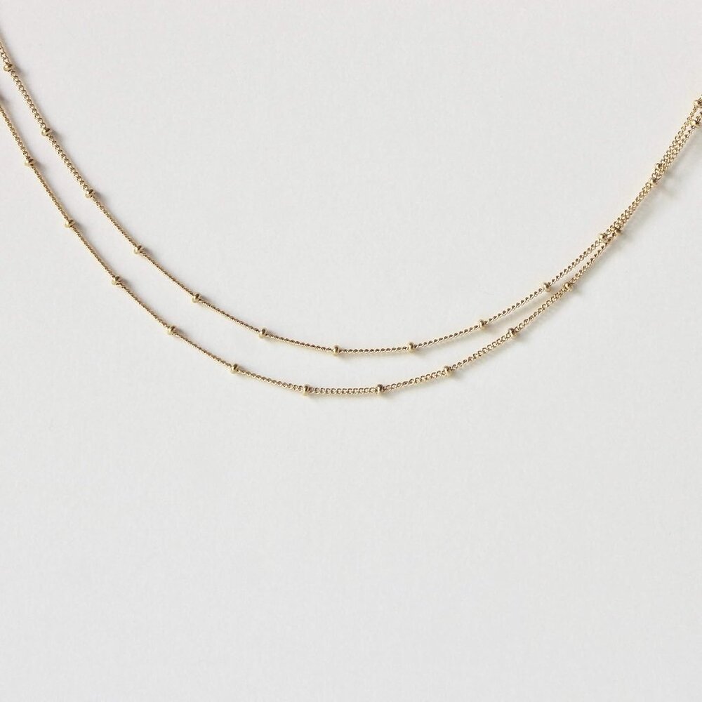 Dainty Gold Chain Choker Necklace 14K Gold Plated Handmade Boho Cute Tiny Beaded - Picture 6 of 7